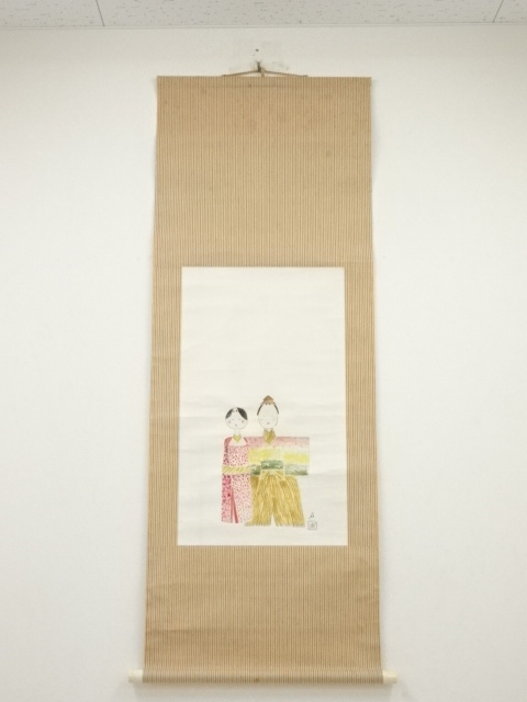 JAPANESE HANGING SCROLL / HAND PAINTED / HINA DOLL (1949)